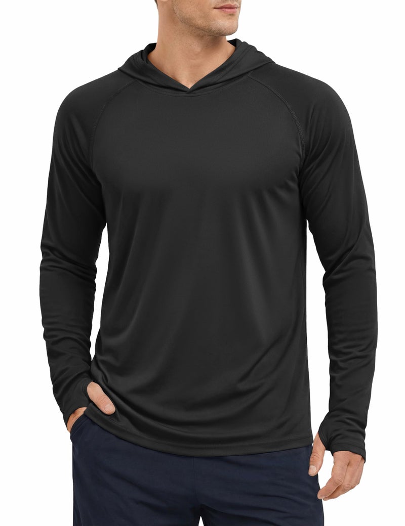 KEFITEVD Sun Protection Shirts for Men with Hood SPF Hoodie Fishing Hiking Shirts Long Sleeve Rash Guard UV UPF 50+ Shirt Black - Image 1